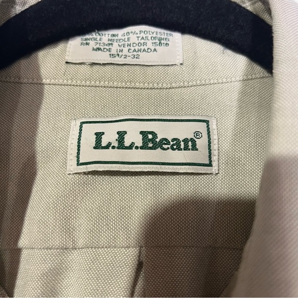 L.L. Bean Men’s Button Down Shirt Khaki Color White Buttons Size 15-1/2 32 - Picture 4 of 10